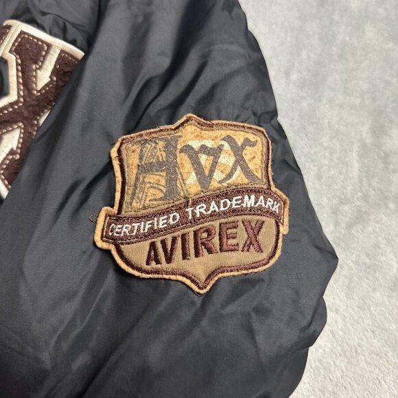 Avirex Jacket Men's Medium 8 Black Puffer Lined Hooded Embroidered Logo - Picture 14 of 16